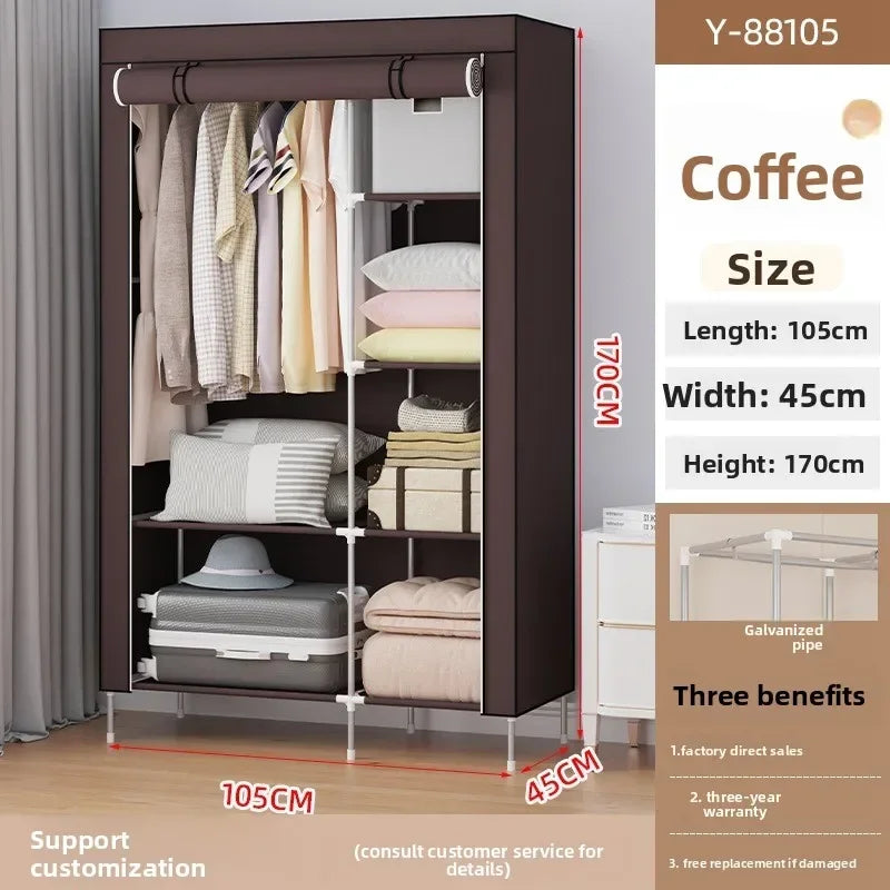 Multi-functional Wardrobe Home Bedroom Rental Room Storage Dormitory Cabinet Folding Wholesale Simple Cloth Wardrobe Durable Oasis Select brown