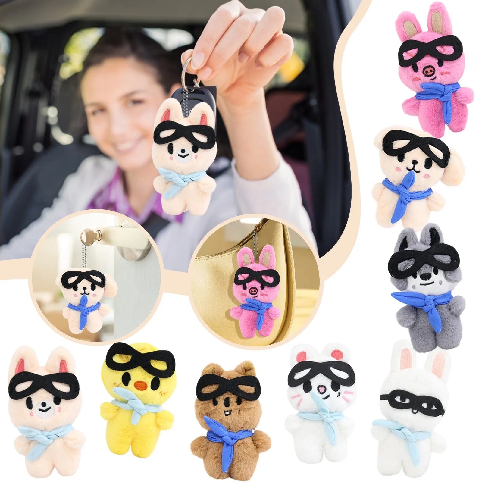 Cute Animal Plush Keychains – Rabbit, Husky & Chicken 6-Pack Plush Animal Keychain Oasis Select