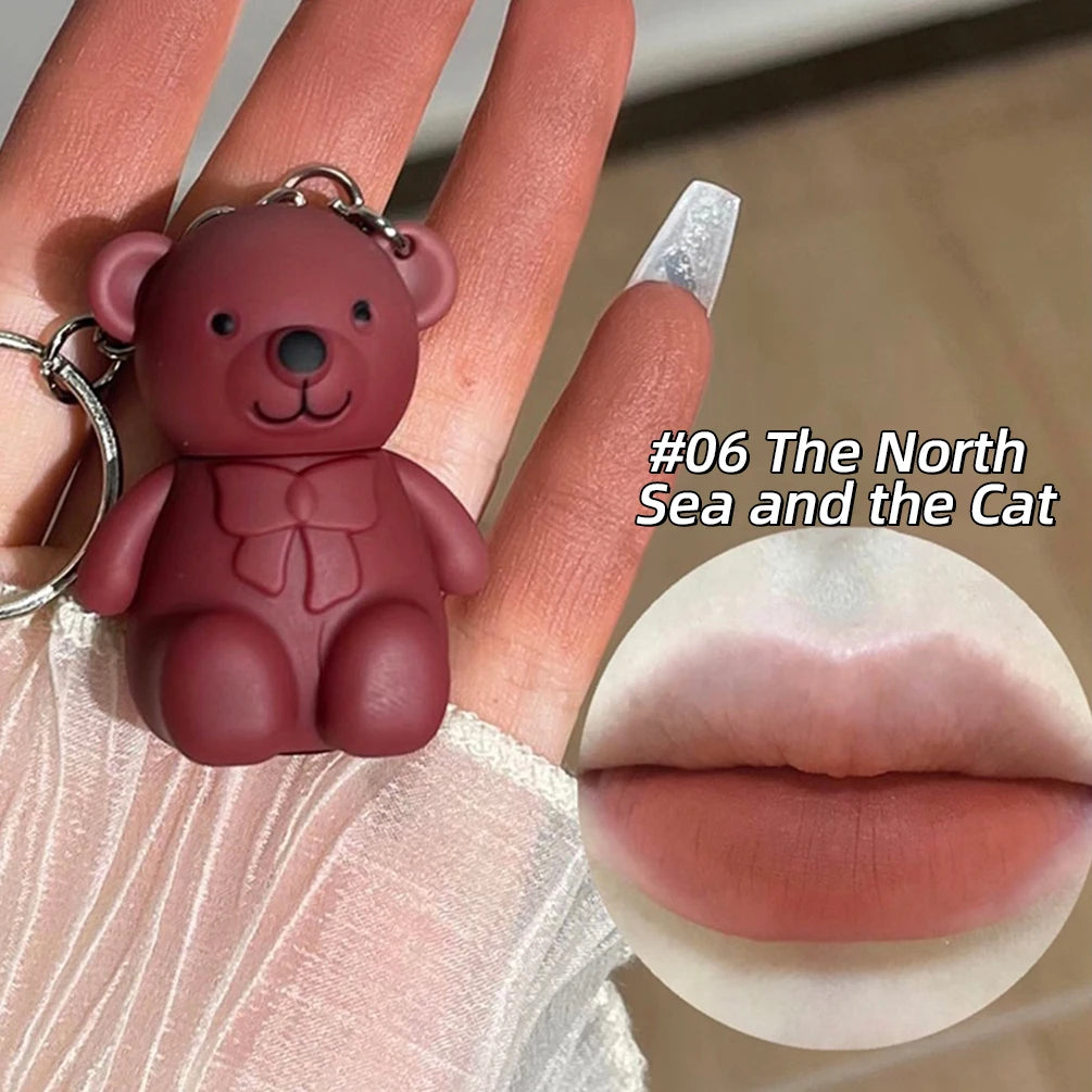 Cute Bear Keychain Matte Lip Mud – Velvet Liquid Lipstick