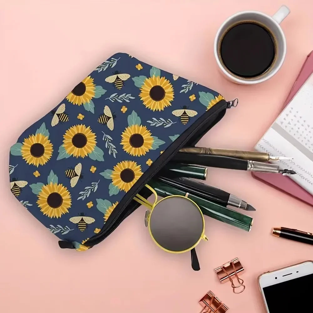 Sunflower Bee Cosmetic & Pencil Bag – Travel Organiser Pouch Cosmetic Organiser Bag Oasis Select