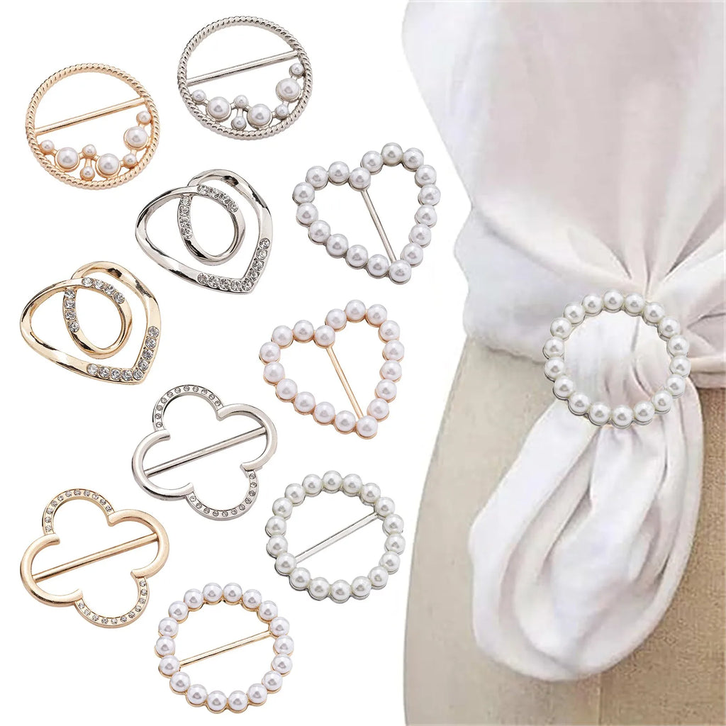 New Fashion Corner Hem Waist Knotted Brooches Crystal Pearl Metal Hijab Scarf Ring Button Shirt T-shirt Fixed Buckle Accessories Oasis Select
