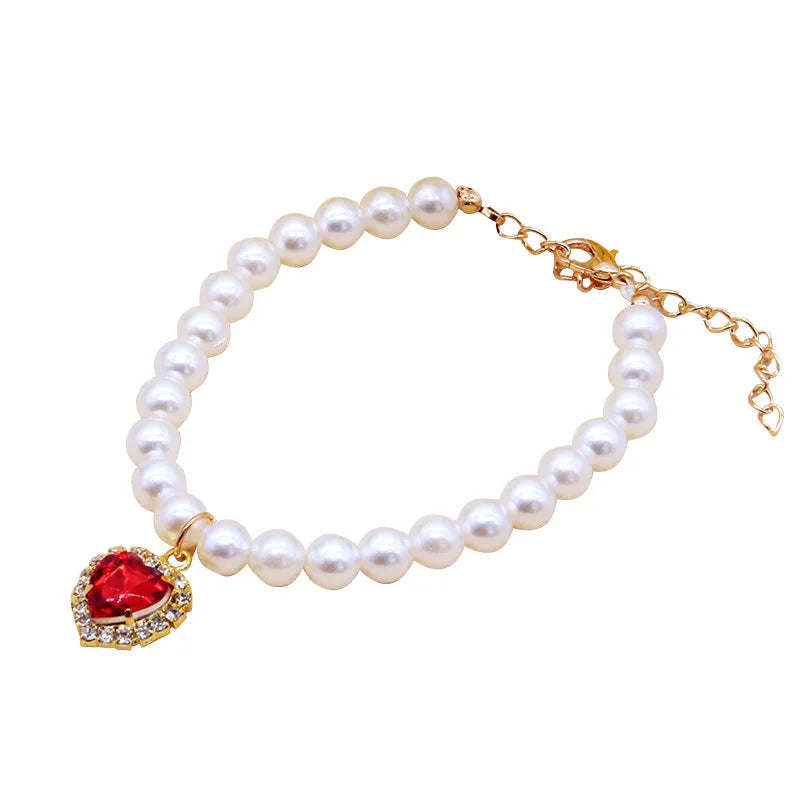 Cute Fashion Pet Supplies Cat Accessories Necklace Pearl Crystal Pet Collar Pearl Beaded Solid Crystal Pendant Pet Products Oasis Select