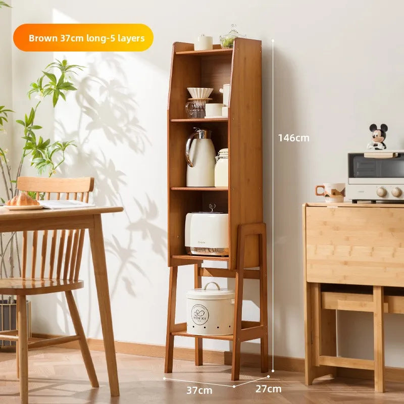Kitchen rack Floor-to-ceiling multi-layer locker Edge storage cabinet Household multi-functional narrow gap crevice frame Oasis Select Brown large