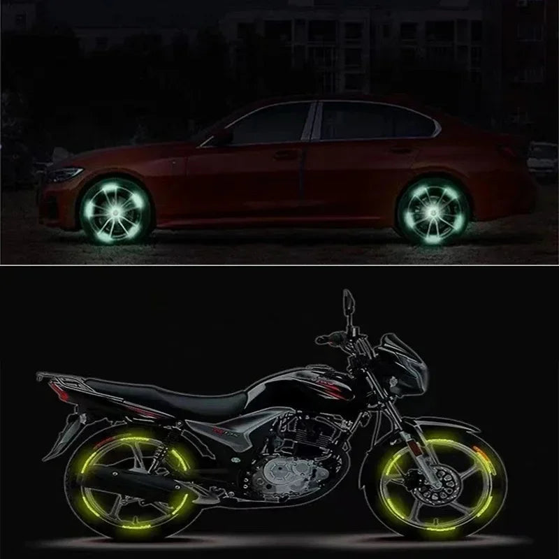 Car Wheel Hub Reflective Sticker Tire Rim Reflective Strips Luminous for Night Driving Car Bike Motorcycle Wheel Sticker Oasis Select