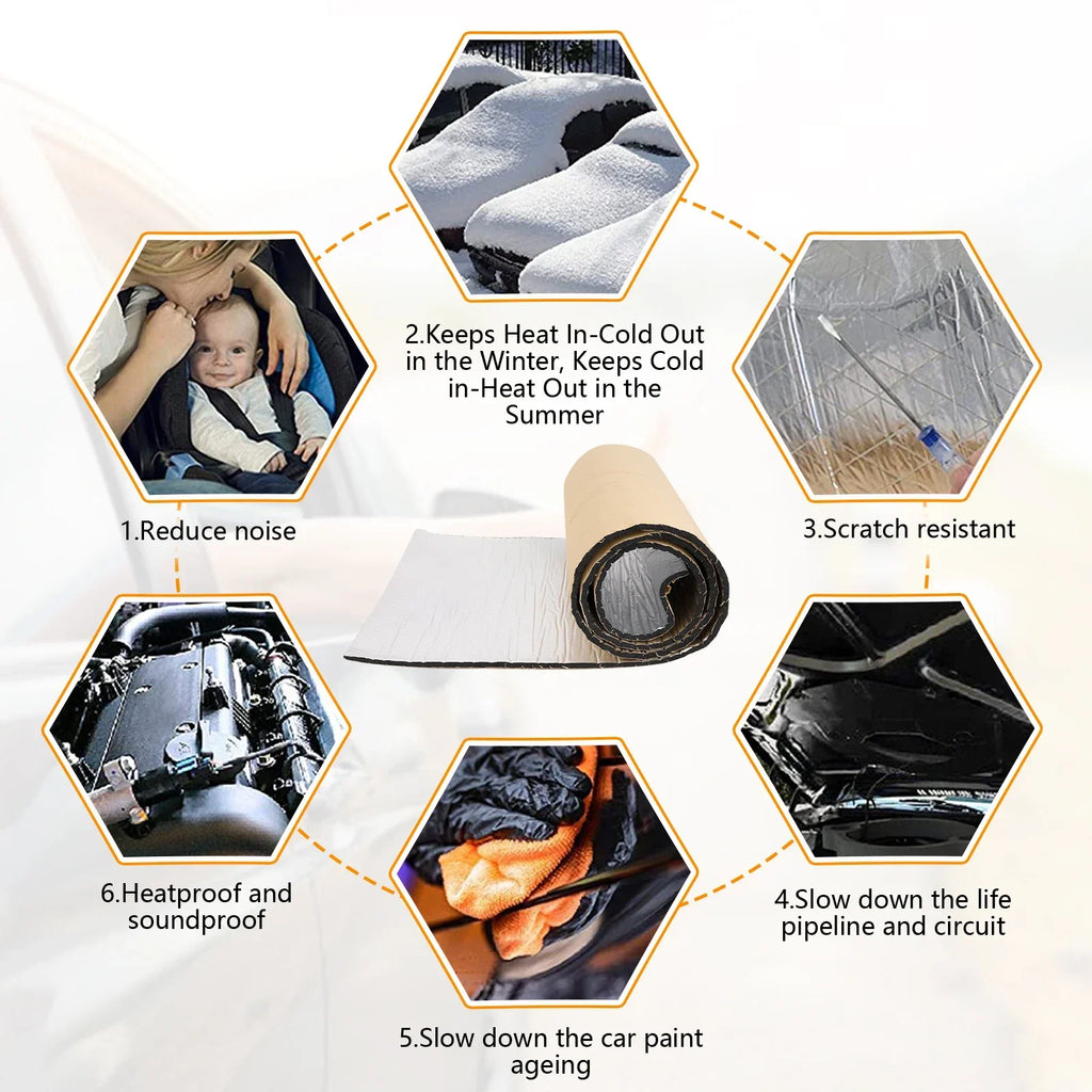 5/10MM Sound Deadener Heat Insulation Mat Car Van Sound Proofing Deadening Insulation Car Hood Insulation Silent Door Wall Oasis Select