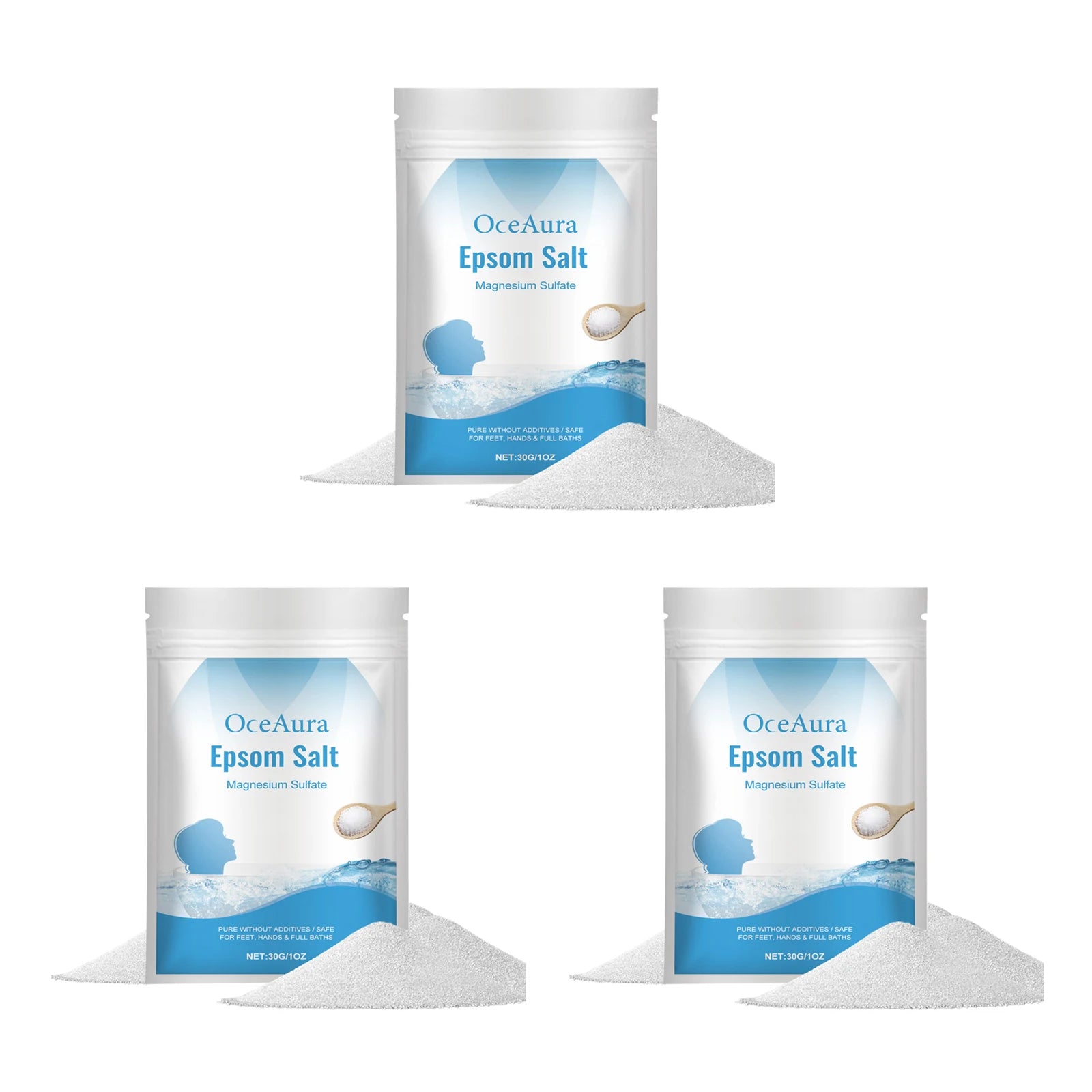 OceAura Epsom Salt Bath Soak – Magnesium Sulfate Body Scrub Epsom Salt Bath Soak Oasis Select 90g in bags Epsom Salt