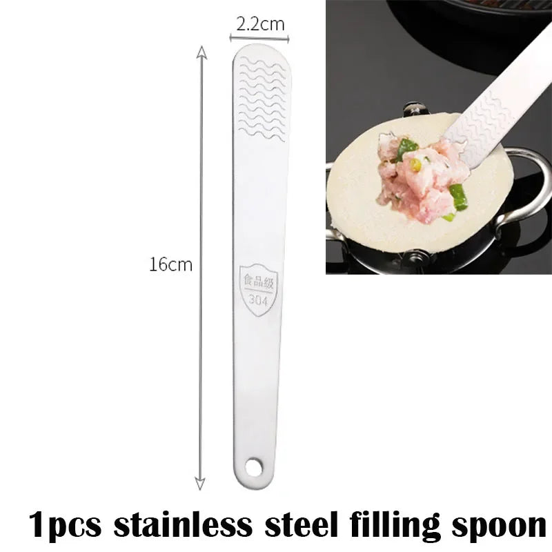 2 In1 Dumpling Maker DIY Kit Wrapper Presser Manual Labor-Saving Ravioli Empanadas Dough Skin Molder Machine Kitchen Gadgets Oasis Select 1pcs metal spoon