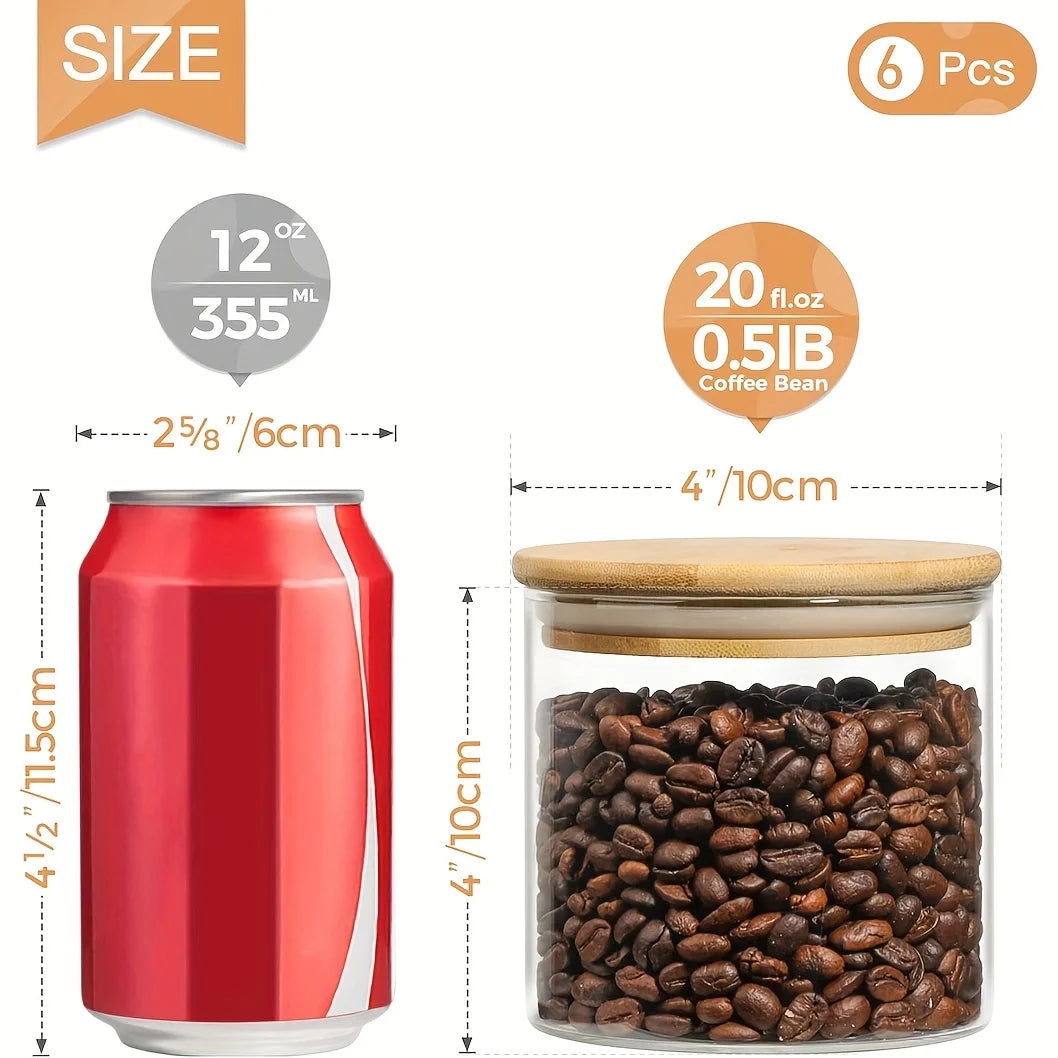 22oz Set Of 6 Glass Jars With Airtight Bamboo Lids Glass Kitchen Canisters Clear Container For Food Storage Of Dry Goods Cookie Oasis Select