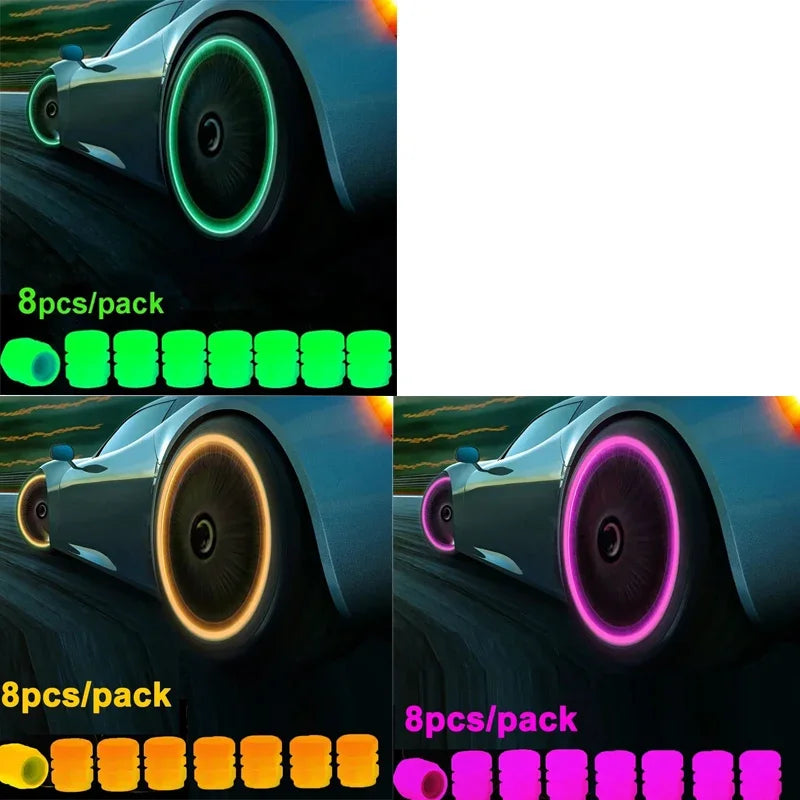 4/8/16/24pcs Tire Valve Caps Motorcycle Bike Wheel Nozzle Dustproof Tyre Valve Stem Fluorescent Night Glowing Car Accessories Oasis Select 24pcs (mixed)