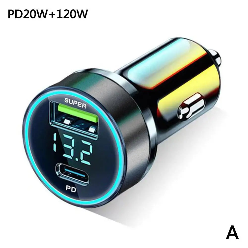 120W PD 20W USB-C Car Charger Fast Charging Dual Port Adapter Car Charger Adapter Oasis Select USB and PD Black