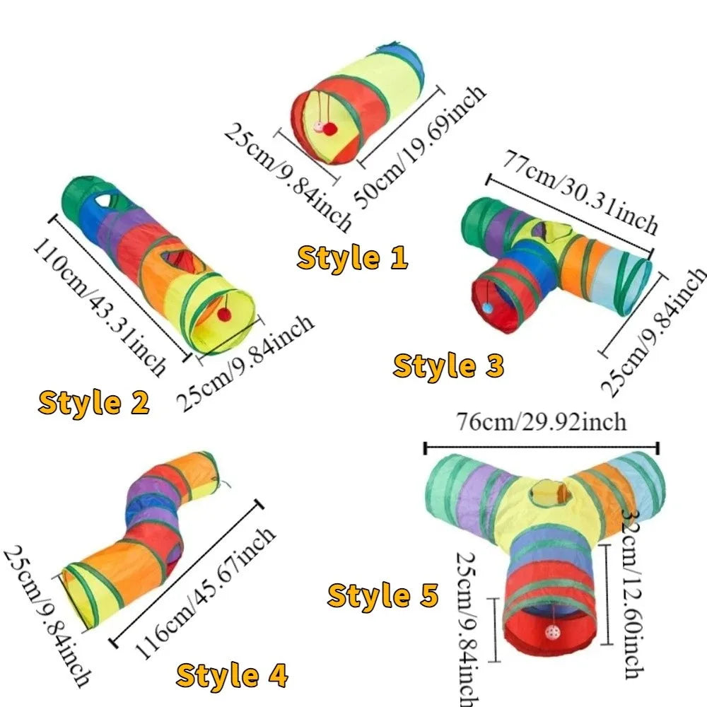 Colorful Folding Cat Tunnel with Ball – Interactive Pet Play