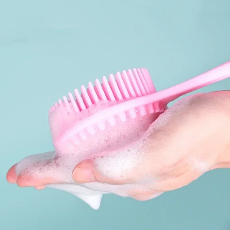 Silicone Long Handle Shower Brush Soft Haired Lazy Bath Tools Back Scrubber Sponge Exfoliating Skin Massager Bathroom Tools Oasis Select