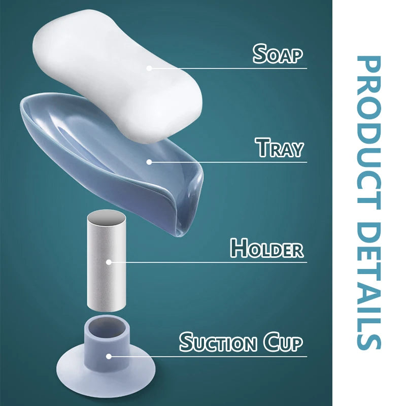 Soap Holder Drain Water Soap Dish Leaf Shape Soap Box Shower Soap Drainer Suction Cup Soap Container Modern Bathroom Accessories Oasis Select