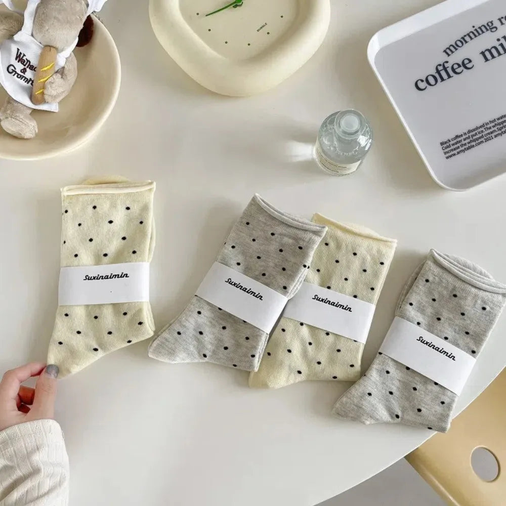 Comfortable Curled-edge Polka Dot Socks Thin Breathable Mid-Tube Socks Sweat Absorbent Women's Socks Summer Oasis Select