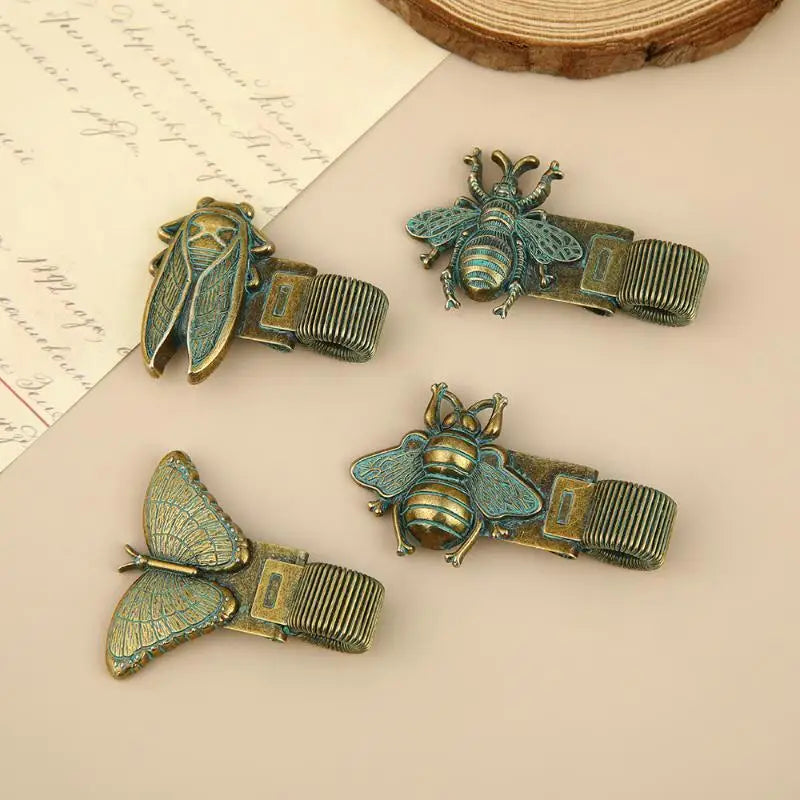 Vintage Insect Metal Pen Clip Spring Loaded Anti-Slip Durable Pen Holder for Notebook Journal Planner School Office Use Oasis Select