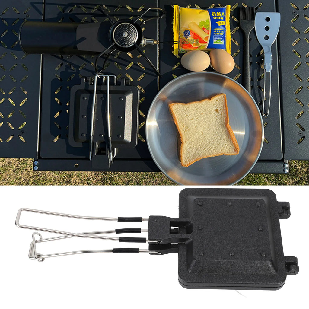 Sandwich Baking Pan Nonstick Coating Compact Rustproof Foldable Handle Sandwich Maker Multifunctional Double Sided for Camping Oasis Select