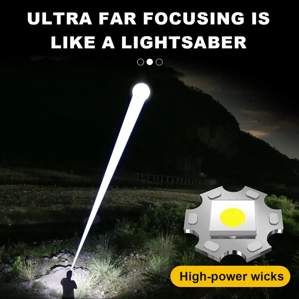 High Power LED Flashlight Aluminum Head Heat Dissipation Telescopic Zoom Torch USB Rechargeable Flashlights with Digital Display Oasis Select