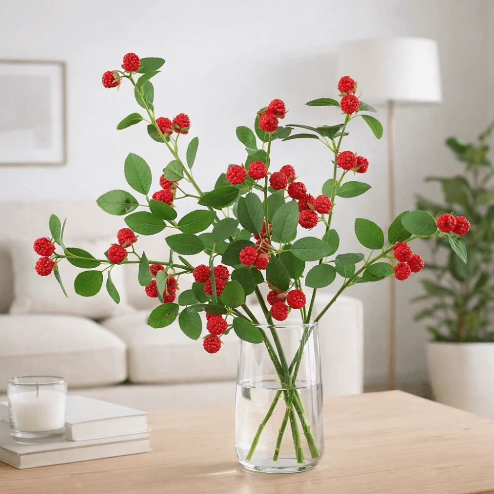 Realistic Artificial Raspberry Branch | Faux Fruit Décor 65cm Artificial Flower Branch Oasis Select