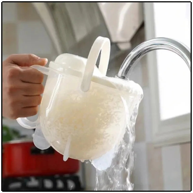 Rice Washer Hand-Free Washing Rice Basin Sieve Plastic Panning Basket With Draining Rinse Type Rice Cleaning Device Oasis Select