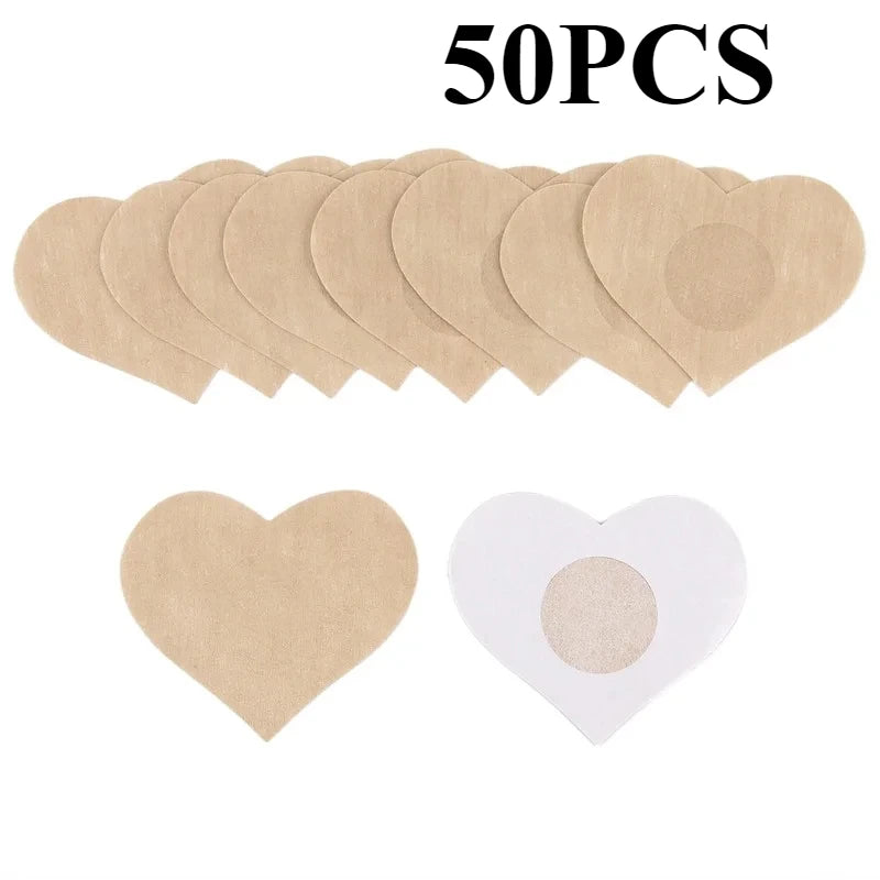 50/100pcs Disposable Nipple Stickers, Self-adhesive Breathable Seamless Invisible Bra, Women's Fitted Bra Liner Oasis Select One Size heart-shaped 50PCS