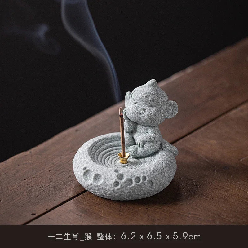 Blue Sand Stone Twelve Zodiac Tea Ceremony Decoration Aromatherapy Chinese Stove Incense Holder Lovely Table Decoration Oasis Select monkey