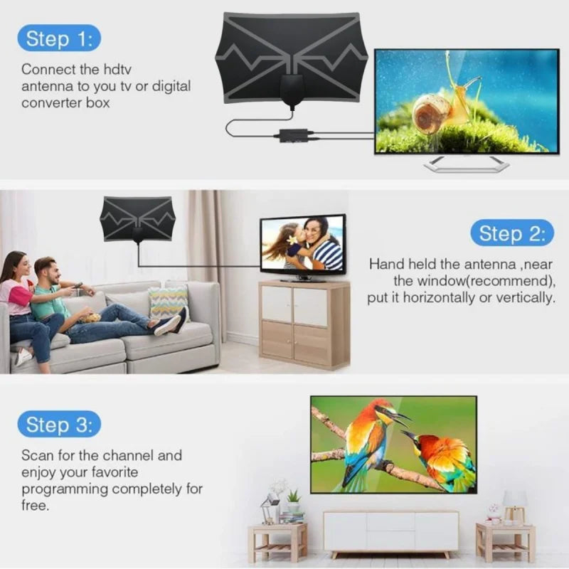 Black 4K Digital Indoor Antenna with Amplifier Wave Pattern for TV Reception DVB-T2 High Definition up to 3600 Miles Oasis Select