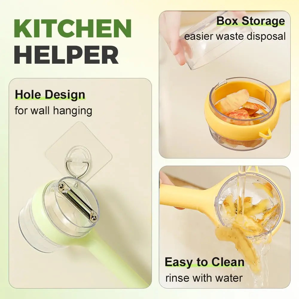 3 In 1 Peeler Easy To Clean Peeler With Container Stainless Steel Peeler Double-Sided For Household Cooking Food Preparation Oasis Select