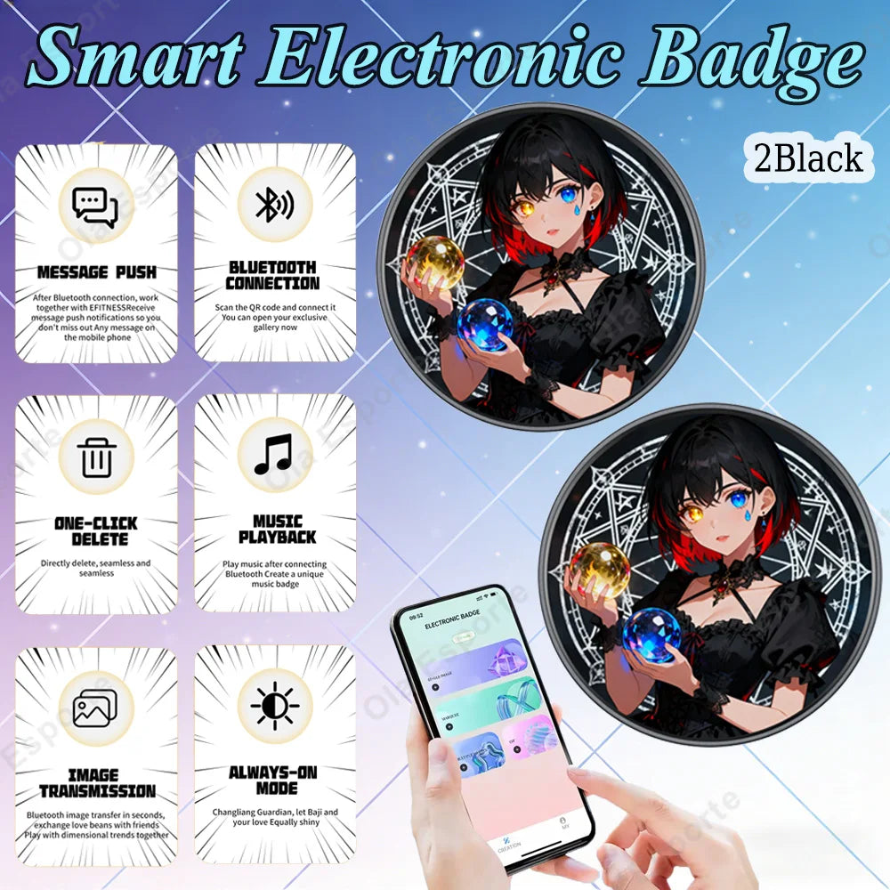 Anime Electronic Badge – Smart Screen Brooch for Fans & Events