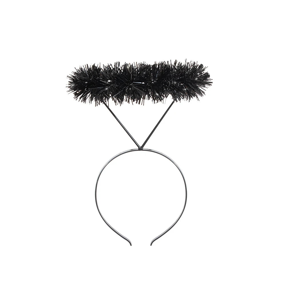 White/Black Angel Wing Real Feather Fairy Wing Dance Party Christmas Masquerade Carnival Cosplay Costume Oasis Select Black-Hairband