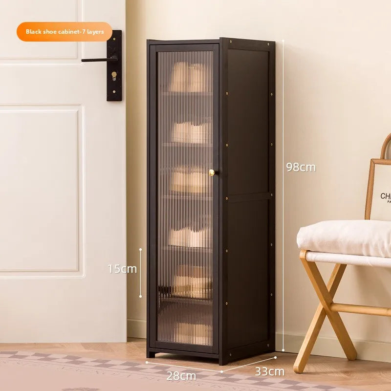 Black solid wood ultra-narrow shoe cabinet household door tipping bucket shoe cabinet French outdoor shoe rack Oasis Select Black seven layers