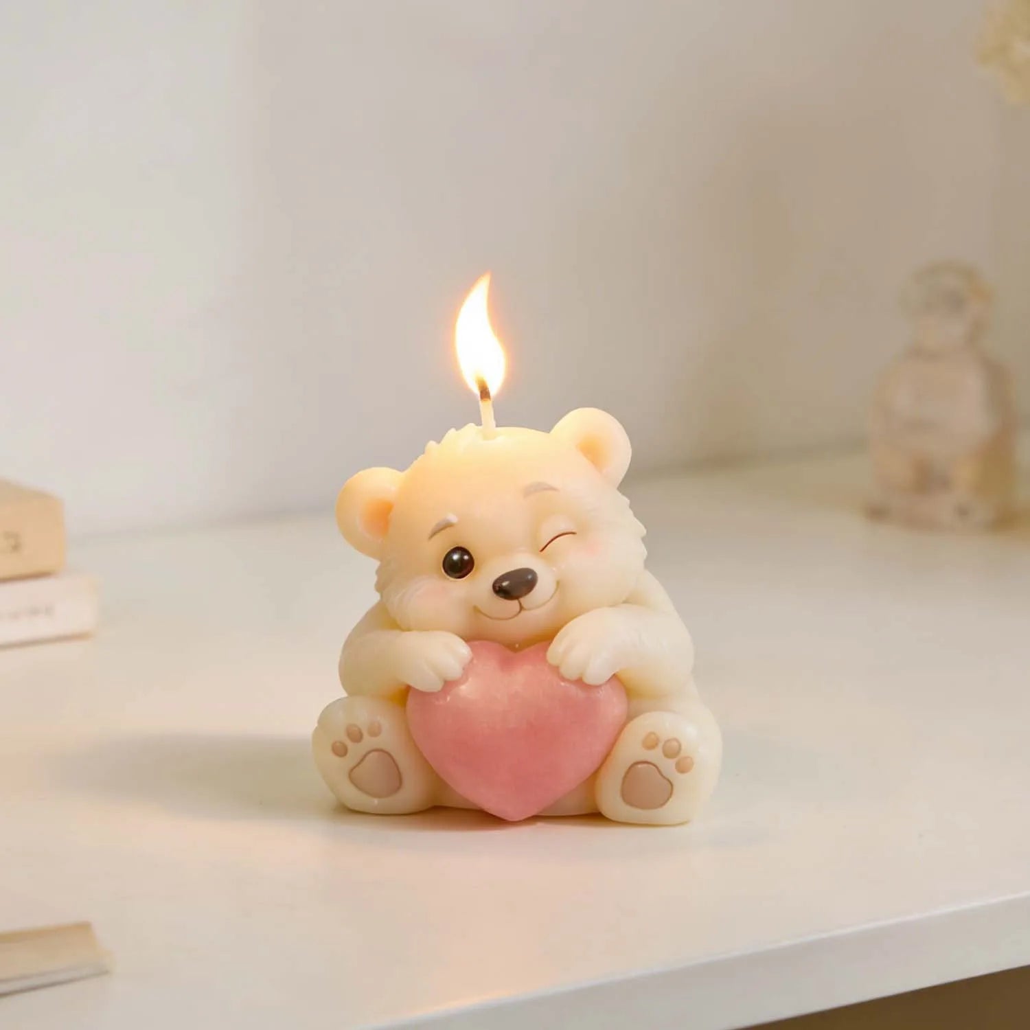 3D Bear Holding Heart Silicone Mold Cute Cartoon Animal Candle Soap Resin Craft Mould DIY Valentine's Day Gift Making Tool Oasis Select