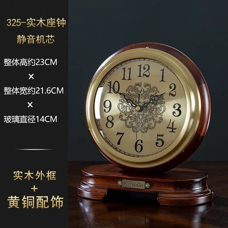New European Solid Wood Clock Desk Table Decoration Home Living Room Antique Table Decoration Clock Oasis Select Silent movement
