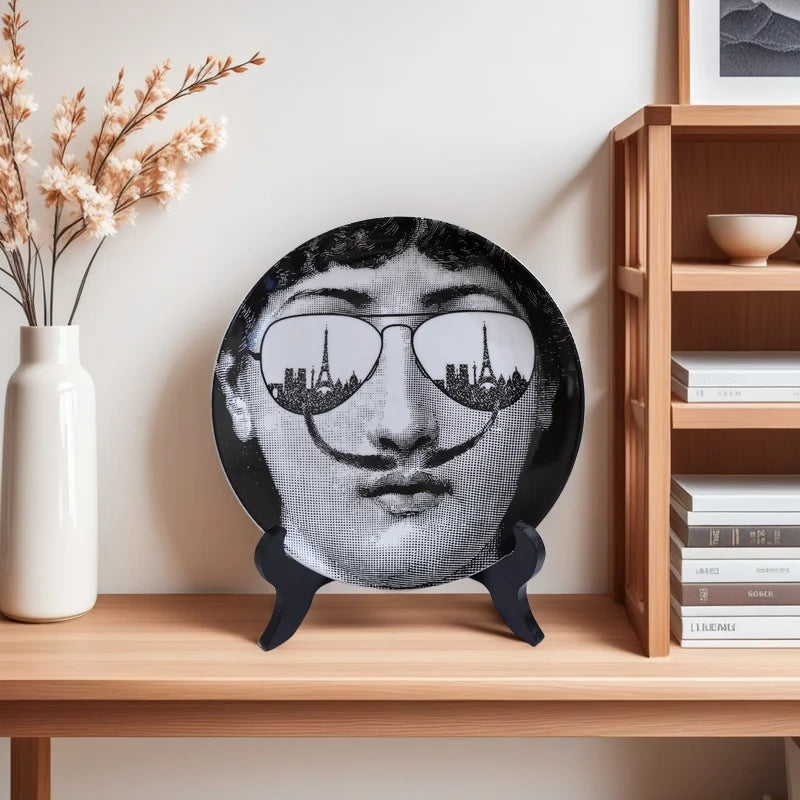 Retro Ceramic Plate 8 Inch Elegant Lady Art Pattern Decor Tray Ornament for Home Living Room Bedroom Office Desktop Decoration Oasis Select