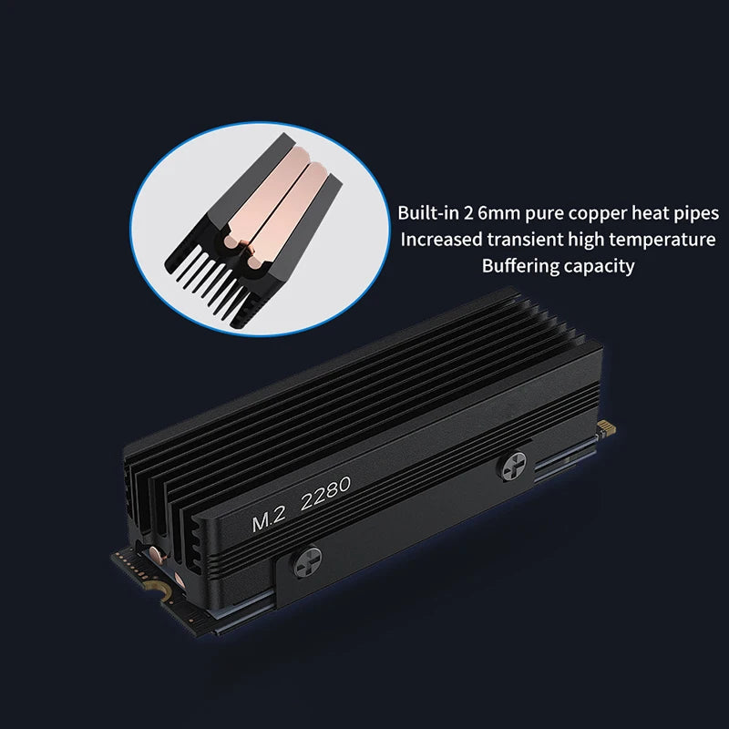 All-Aluminum Grilled Vest M.2 SSD-V3 2280 Solid State Drive; High-Efficient NVME with Dual Heat Pipe for Gamers. Oasis Select