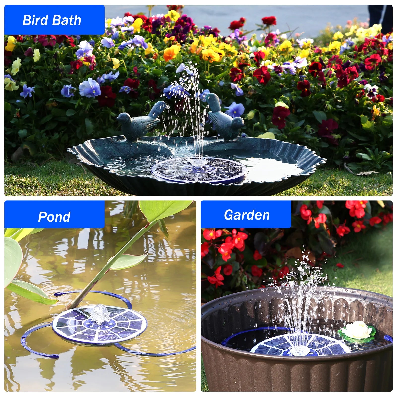 3.5w Solar Bird Bath Fountain Pump with Light, Blue/Purple Solar Fountain, Automatic/Night Mode Switching, Suitable for Courtyar Oasis Select