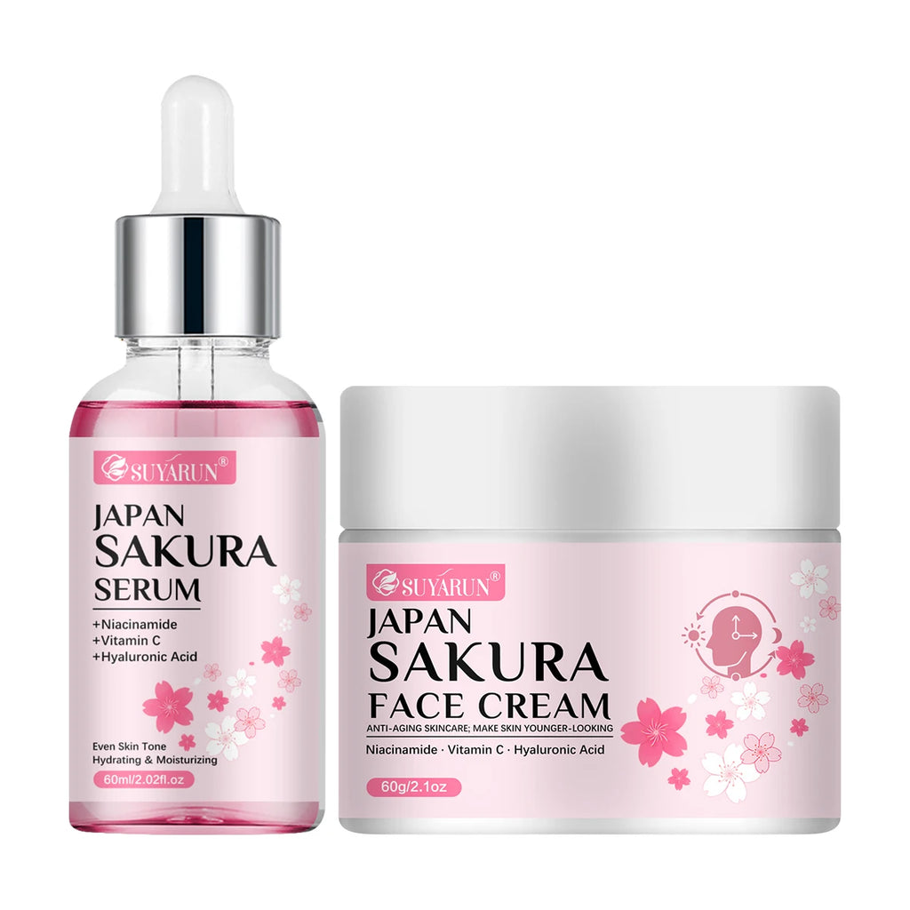 SUYARUN Cherry Blossom Skincare Set - Moisturizing Cream & Serum, Gentle Fragrant Formula, Perfect Travel Gift. Oasis Select 60g-60ml
