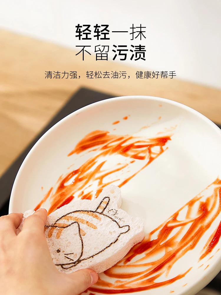 Wood pulp cotton dishwashing wipe kitchen wood paddle sponge wipe block non oil cleaning dishwashing cloth brush pot artifact Oasis Select