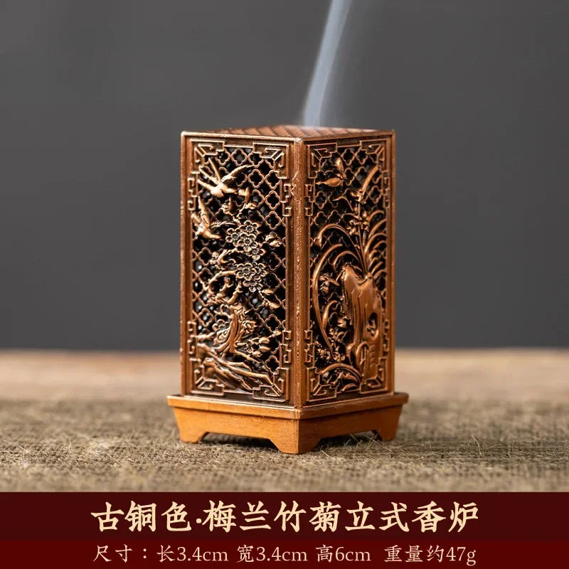 Square Vertical Incense Burner Small Xiangyun Alloy Incense Holder Indoor Aromatherapy Home Ornament Chinese Plum Inense Burners Oasis Select plum gu
