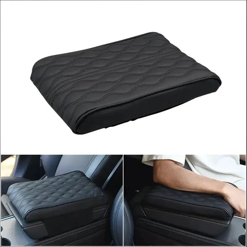 Wave Embroidery PU Leather Car Armrest Mat, Center Console Armrest Protection Cushion with Storage, Universal Auto Armrest PadWa Oasis Select black 2 PU Four Seasons