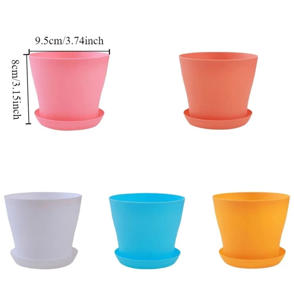 8pcs/set Candy Color Flower Pot Plastic Round Plant Pot with Tray with Drainage Holes Succulent Plant Pots Balconies Planting Oasis Select