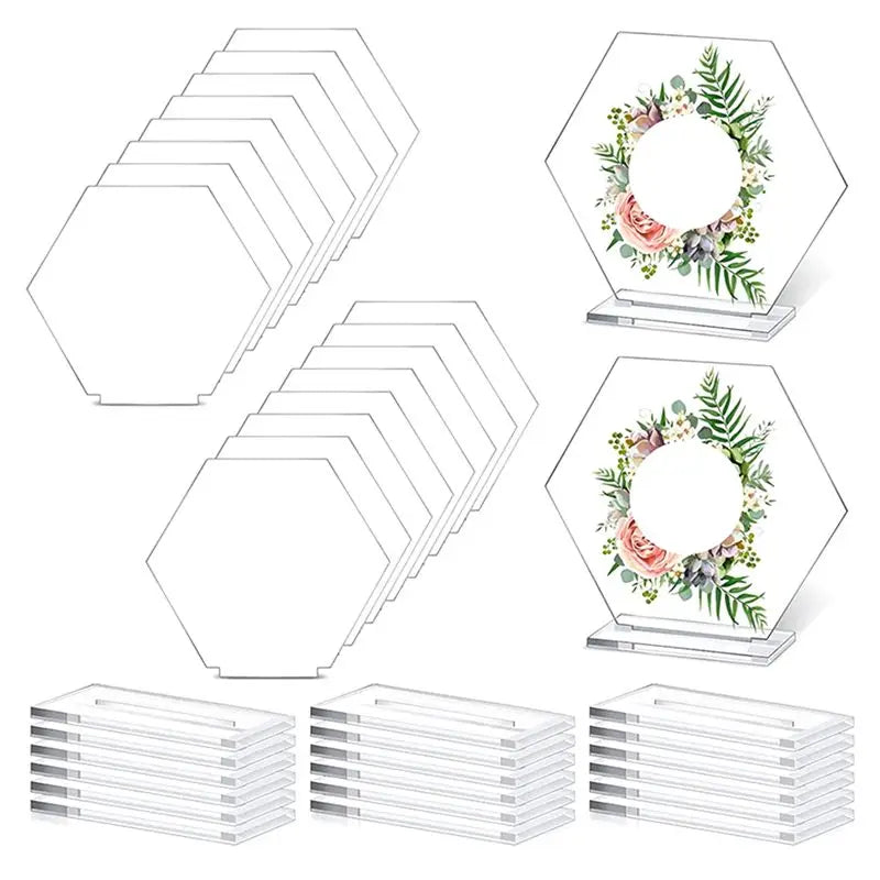 LIKE WISH 18 PCS DIY Clear Table Name Cards Numbers Hexagon Table With Holder Sublimation For Party Decoration Oasis Select