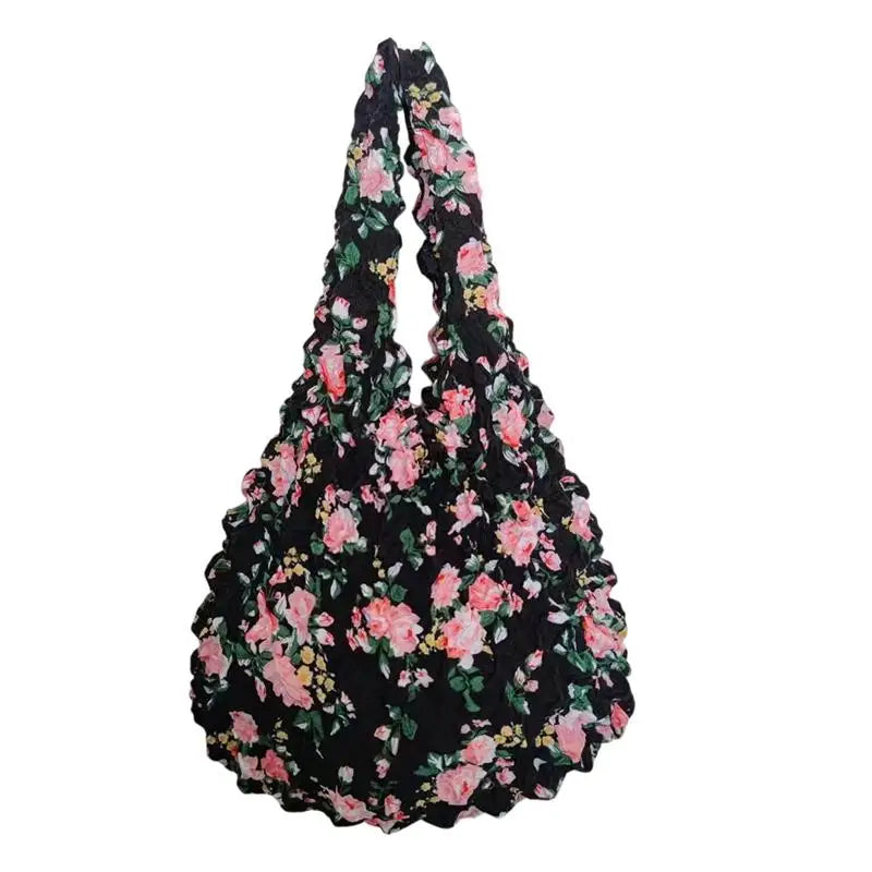 Flower Expansion Fold Pleated Flexible Stretch Mini Shopping Bag Large Capacity Bubble Elastic Portable Handbag Storage Bag Oasis Select A22