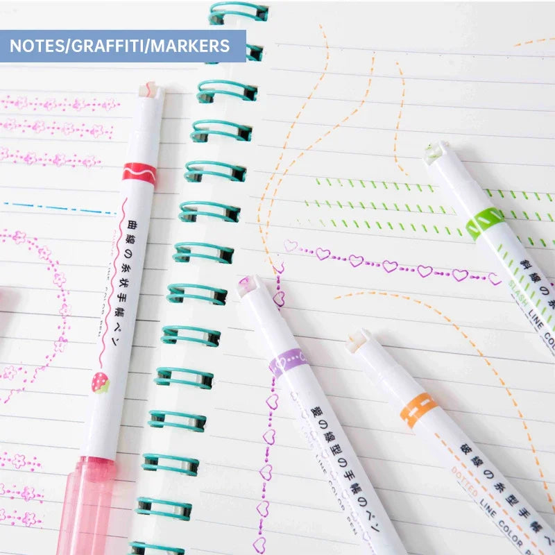 Curved Tip Flower Marker 6Pcs Floral Outline Highlighter Kawaii Graffiti Pen Practical School Study Goods Oasis Select
