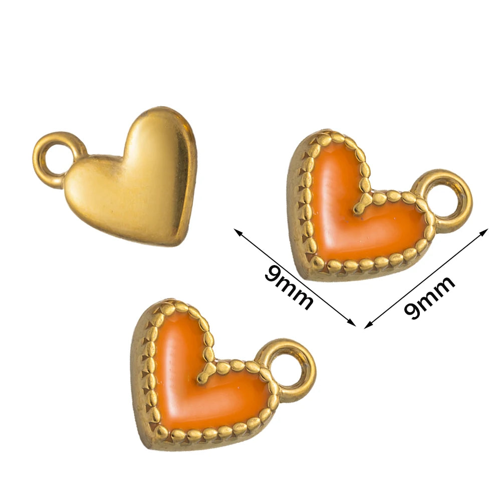 5pcs Gold Stainless Steel Pink Heart Enamel Charms Dangle Pendant for DIY Bracelet Necklace Earrings Supplies Jewelry Making Oasis Select Orange