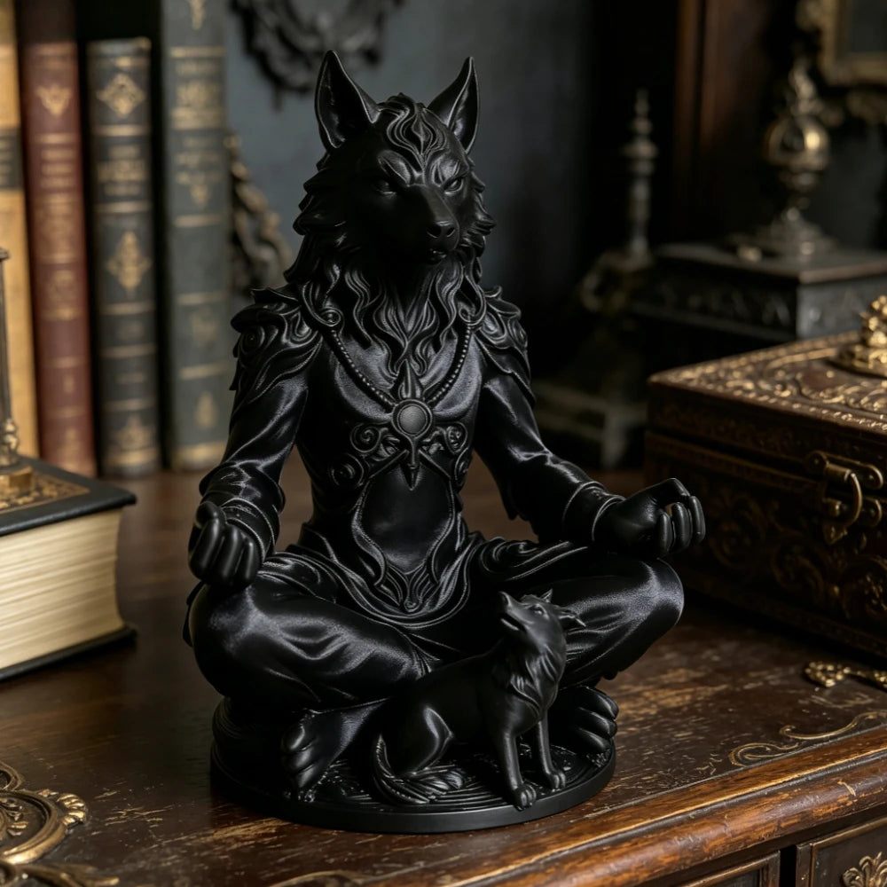 Meditation Wolf Figurines Mystical Werewolf Statue Gothic Style Animal Think Ornaments Home Office Bedroom Yoga Room Decor Gifts Oasis Select