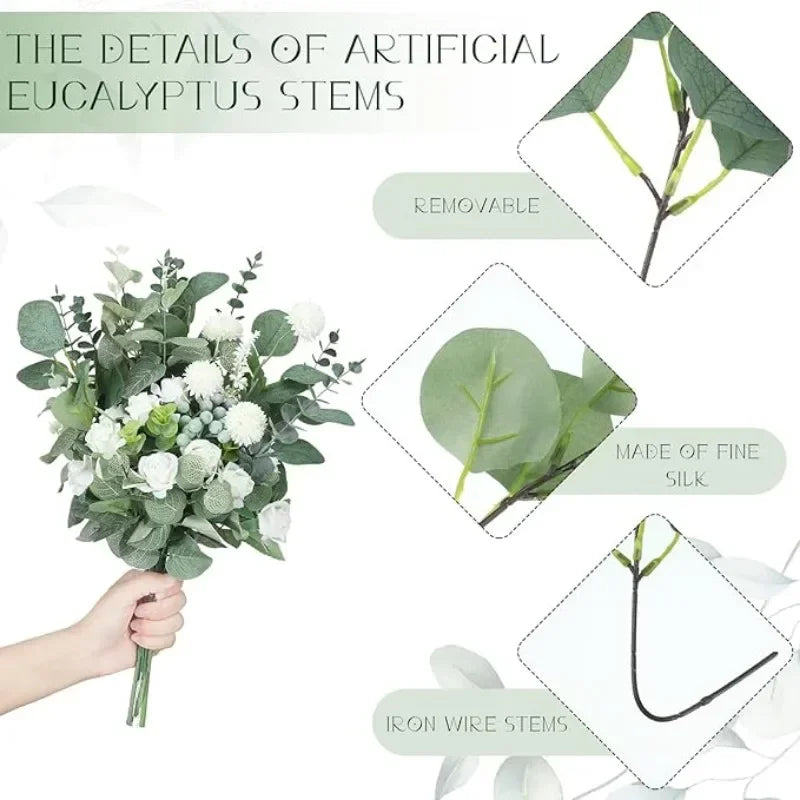 10-100PCS 3 Kinds Eucalyptus Leaves Artificial Silver Dollar Leaves Picks Dried Eucalyptus Home Decoration Party Decoration Oasis Select