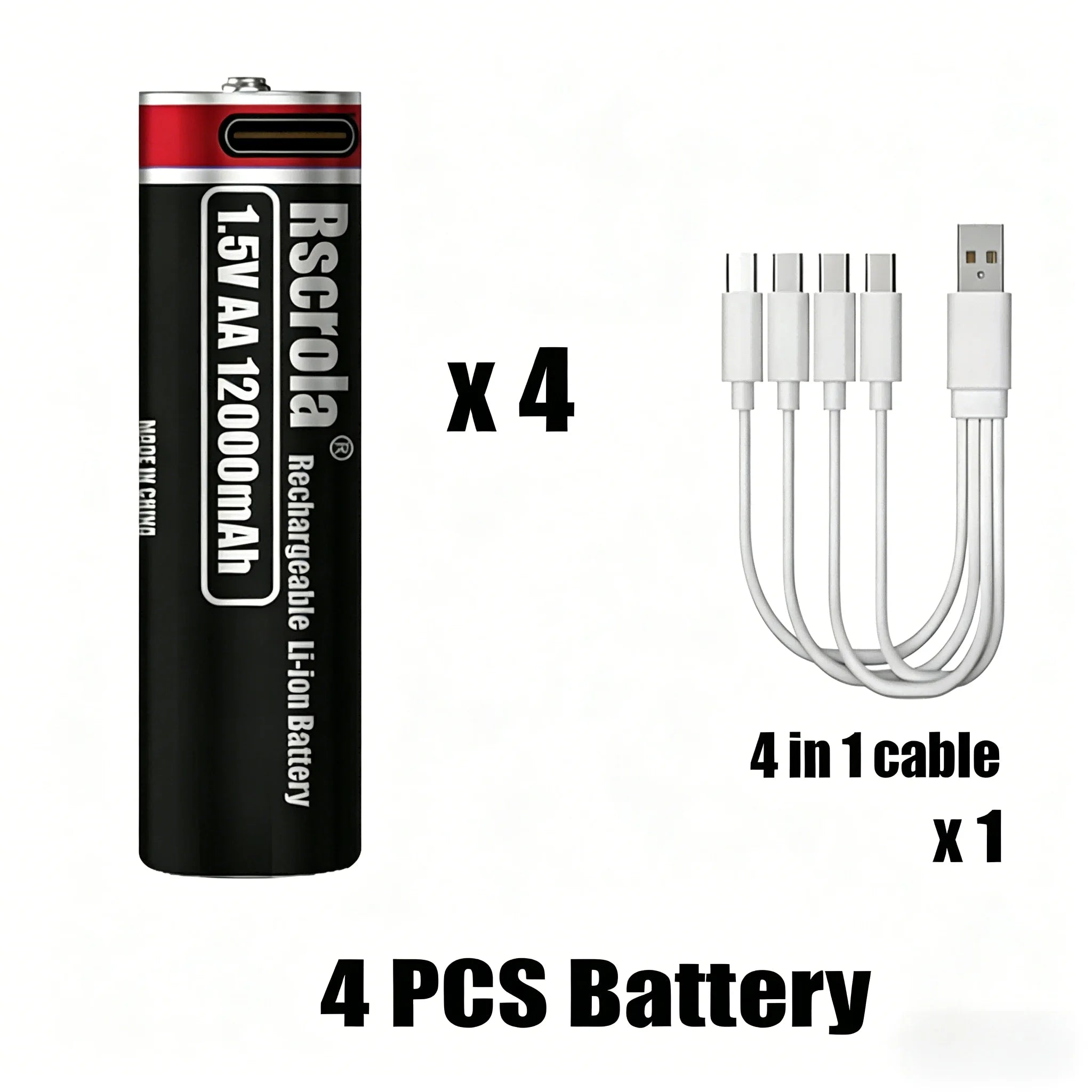 USB-C Rechargeable AA AAA Lithium Battery 1.5V Li-ion Batteries 12000mAh 6800mAh Constant Voltage Fast Charging for Toy Clock Oasis Select 4 PCS AA Batteries
