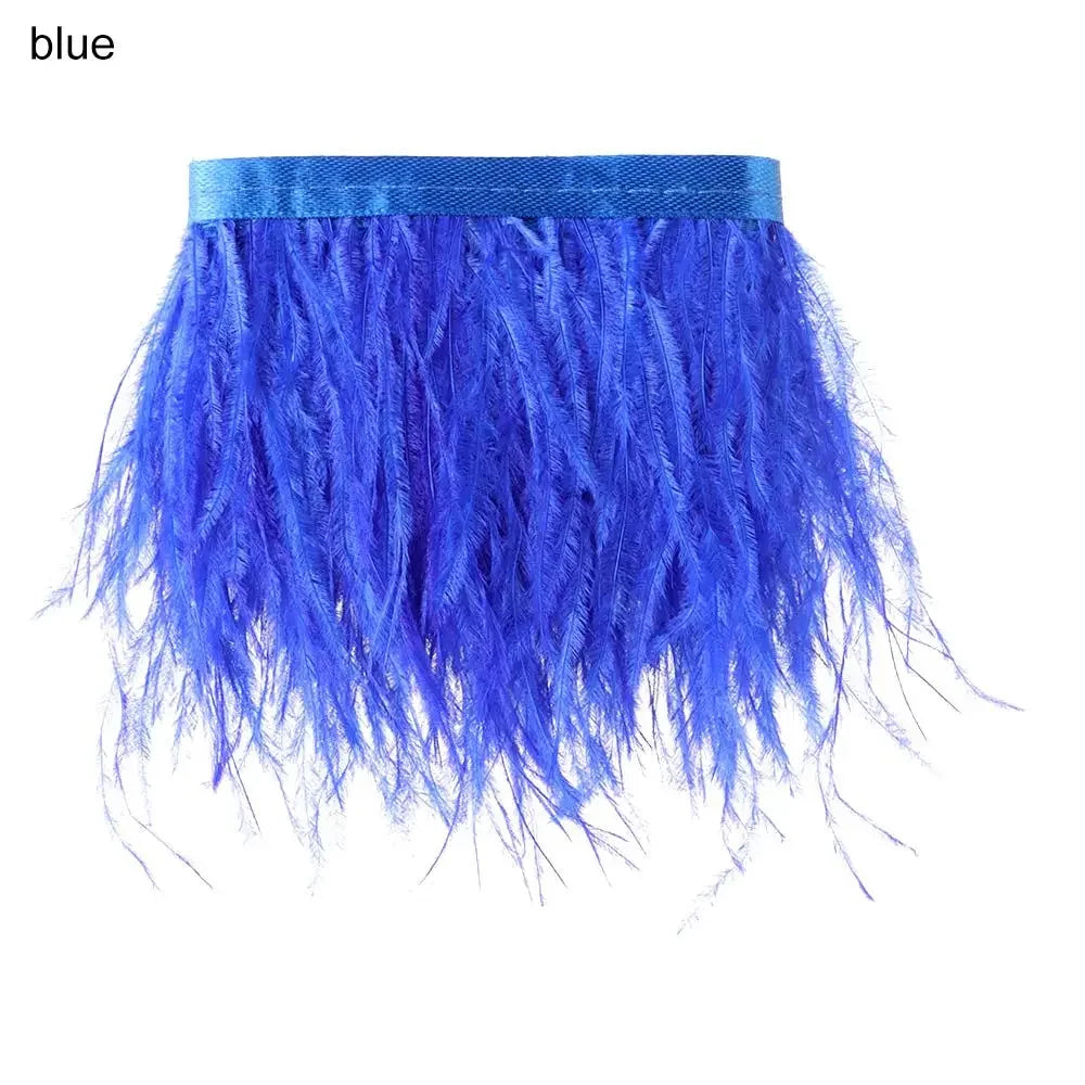Fashion Ostrich Feathers Trim 1 Meter Long 8-10 CM Wide Plumes Ribbon Selvage DIY Dress Crafts Accessories Feathers Ribbon Oasis Select blue