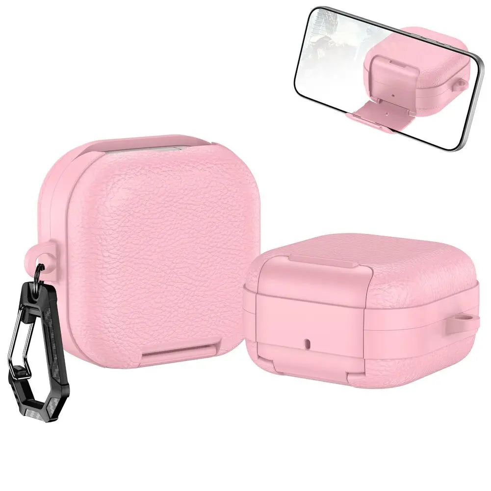 Shock Absorbing Protective Cover with Secure Lock and Adjustable Phone Stand Compatible with For Samsung Buds 4 and 4 Pro Oasis Select Pink
