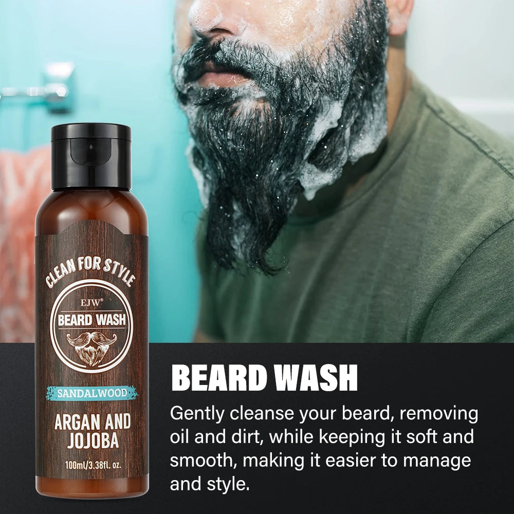EJW Sandalwood Beard Shampoo & Conditioner Set – Argan & Jojoba Beard Care Set Oasis Select